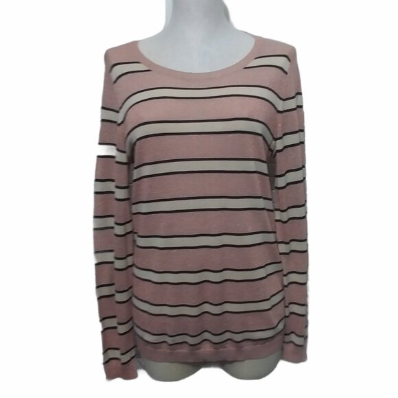 M Magaschoni Sweater Metallic Rose Gold Stripe Sweater Womens Large - Picture 2 of 11